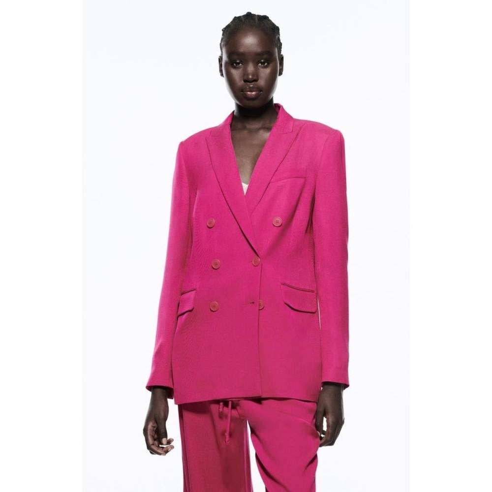 Zara Hot Pink Double Breasted Blazer Longline Oversized Women’s Small